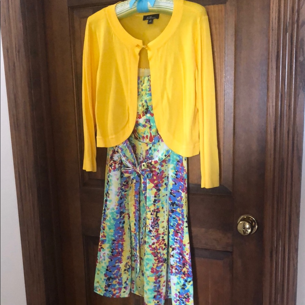 Yellow Cardigan with Colorful Dress